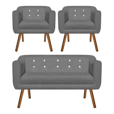 Imagem de Kit 01 Namoradeira E 02 Poltronas Julia Grafite Com Strass