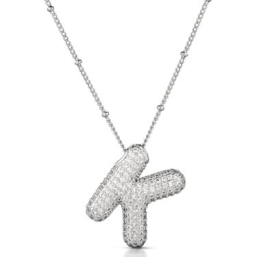 Imagem de Colar com alfabeto para mulheres, colar de letra de zircão prata, pingente de diamante personalizado, joia de cristal moderna para mulheres (K)