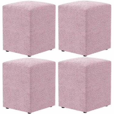 Imagem de Kit 04 Puffs Quadrado L02 Decorativo Bouclê Rosê - Lyam Decor