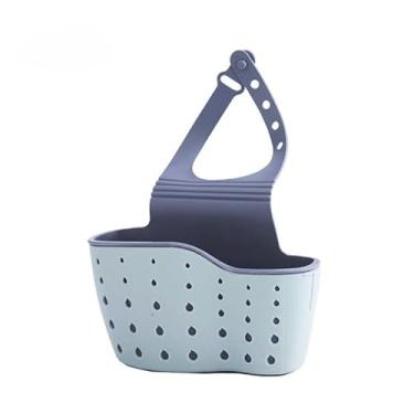 Imagem de Cesta de armazenamento suspensa para torneira de pia, organizador multiuso para esponjas, escovas e utensílios de cozinha (azul)