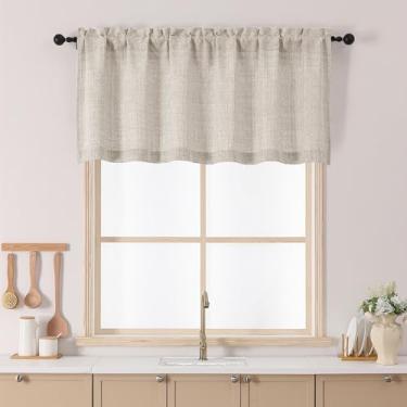 Imagem de Chyhomenyc Cortinas de cozinha 61 cm de comprimento, filtro de luz de linho sintético texturizado pequena meia janela cortina de café, cortinas curtas para armário banheiro porão, cor de linho, 1