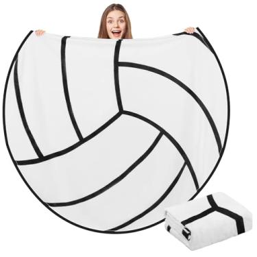 Imagem de Hahafelt Cobertor esportivo redondo de 152 cm para adolescentes e adultos, flanela macia, beisebol, softball, tênis, futebol, voleibol, presente para fãs de esportes, aniversário, Natal (vôleibol)
