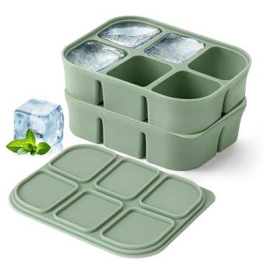 Imagem de Tvmania Bandeja para cubos de gelo, pacote com 2 - formas empilháveis de silicone grande para congelador e máquina de cubos de gelo quadrada de fácil liberação com tampa removível, livre de BPA para