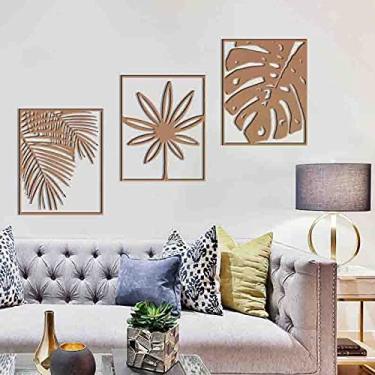 Imagem de Quadro Decorativo Trio Folhas Vazadas – MDF 3mm Cor:MDF