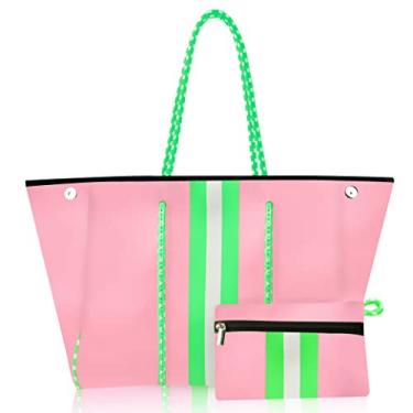 Imagem de Sacola de neoprene, bolsa de praia à prova d'água à prova de areia, sacola para mulheres, bolsa grande com carteira portátil para praia, natação, bolsa de ginástica, bolsa de viagem (rosa), rosa, One Size