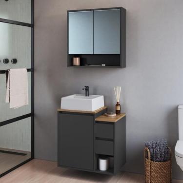 Imagem de Conjunto para Banheiro Gabinete Suspenso 60cm com Cuba Espelheira Bolo