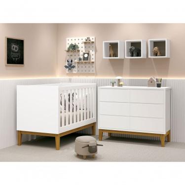 Imagem de Jogo De Quarto Para Bebê Classic New Branco Fosco Com Madeira - Moveisaqui