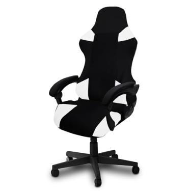 Imagem de MeuNic Capas para cadeira de jogos espessas e elásticas, capa de assento para cadeira de jogos com 2 capas de apoio de braço (branca, estilo 1)