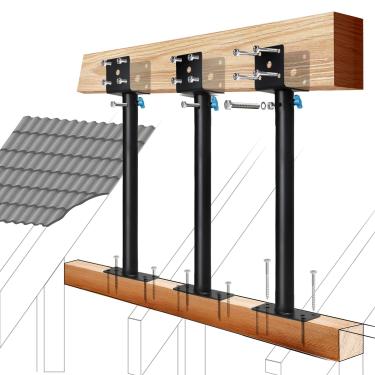 Imagem de Pacote com 3 peças de elevação de teto de aço inoxidável 304 de 9 cm para pérgula de pátio, resistente, 46 cm de altura, suportes de viga para telhados de pérgola, ferragens ajustáveis para elevação