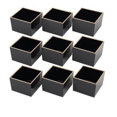 Imagem de JapanBargain, 10 pacotes de copos de saquê Masu, lacados de plástico, preto com borda dourada, seguro para lava-louças e micro-ondas, caixa de saquê quadrada para despejar transbordamento e saquê