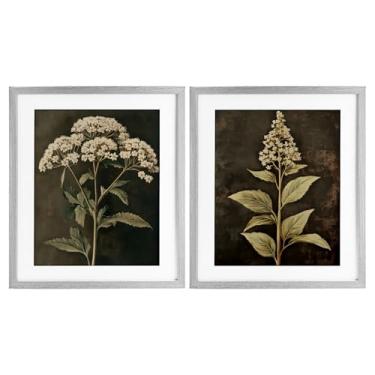 Imagem de Stupell Industries Conjunto de 2 peças de retratos de flores sofisticados e desgastados com moldura cinza sob vidro, design por Petal Prints Design, 53 x 43 cm