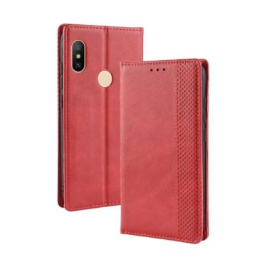 Imagem de Capa para Xiaomi Redmi Note 6 Pro,Retro Flip magnético,Caso de telefone de couro PU,Design de carteira com 3 slots de cartão e 1 clipe de dinheiro -Red