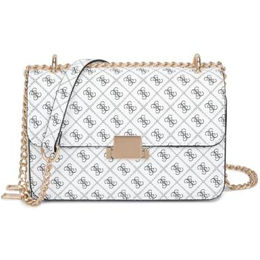 Imagem de BBTT.ful Bolsas de ombro quadradas femininas com alça de corrente, bolsa transversal de couro médio, bolsa de noite para mulheres, 2. branco