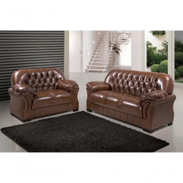 Imagem de Sofá Rei Conjunto 2 E 3 Lugares Império Estofados Couríssimo Pinhão 849