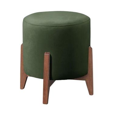 Imagem de Puff Estofado Decorativo Para Sala Redondo Londres Veludo verde