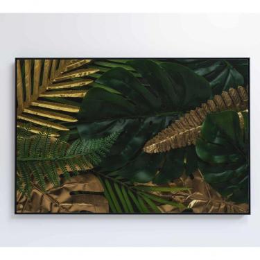 Imagem de Quadro Folhas Verdes E Douradas 120x80 Cm Tecido Canvas