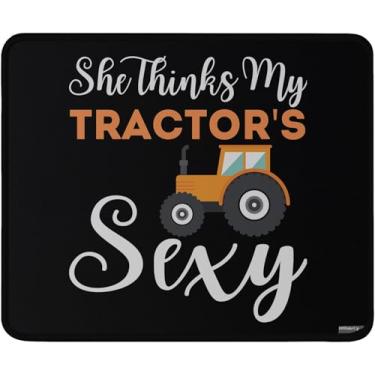 Imagem de Mouse pad de trator engraçado, preto Gaming Farm She Thinks My Tractors Sexy Harvester Tractor Driver Farmer Mousepad 9,5 x 7,9 polegadas