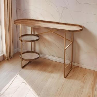 Imagem de Aparador Luxo Multiuso Para Sala de Estar 90cm Couro Ecológico e Ferro Buffet Lateral Carrinho de Bebidas Premium