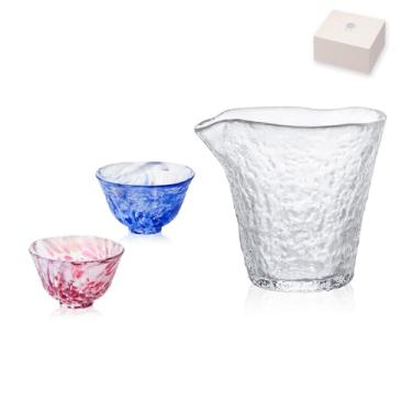 Imagem de Conjunto de saquê japonês feito à mão – presente elegante para qualquer ocasião (primeira jarra de saquê de neve com conjunto de 2 xícaras (flor de cerejeira e água de nascente), jarra (250 ml), copo