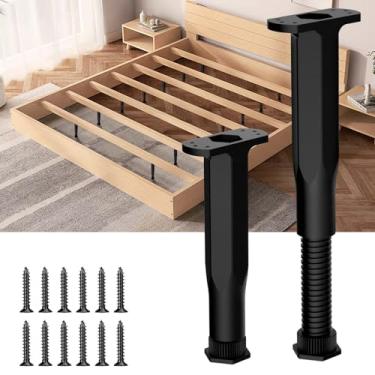 Imagem de JAXYOOM Pernas de suporte de cama de 19 a 37 cm, pacote com 2 peças de substituição para cama central, moldura ajustável de altura de móveis para nivelar suportes de cama, ripas de madeira resistentes