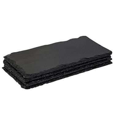 Imagem de Tcrogsciss Conjunto de 4 tábuas de charcutaria de ardósia preta, tábuas de queijo, pratos individuais de pedra para queijo, carne, aperitivos