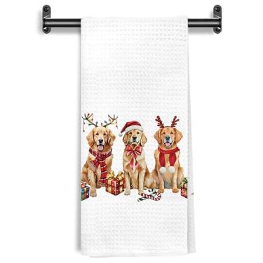 Imagem de WARDOS Toalhas de cozinha para cães Golden Retriever de Natal, presentes para amantes de Golden Retriever, toalhas de mão decorativas para banheiro, cozinha, Natal, cachorro, prato, toalha de chá