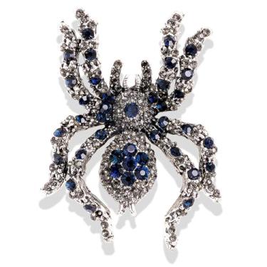 Imagem de Broche de aranha de Halloween para mulheres punk gótico cristal strass aranha broche vintage preto azul inseto alfinetes personalidade lapela mochila crachá chapéu bolsa joias, Medium, Liga de aço