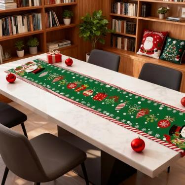Imagem de Caminho de mesa de Natal, decoração de jantar de férias estilo vintage com design de Papai Noel e floco de neve para mesas festivas