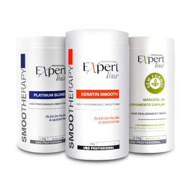 Imagem de Expert Hair Kit 3x1kg (35.2 fl.oz) – B-tox Keratin Smooth + Bio Protein + Blond Mask Tratamento completo: alinha os fios, nutre profundamente e matiza cabelos loiros. Ideal para reduzir o frizz, fortalecer e realçar o brilho. Uso profissional.