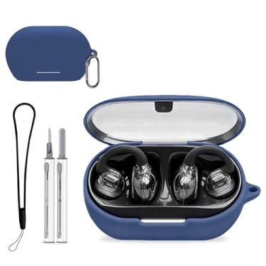 Imagem de Capa protetora para JBL Soundgear Clips, capa protetora com kit de limpeza, capa protetora de silicone macio, acessórios para cordão e chaveiro, impermeável, à prova de poeira, à prova de choque, azul