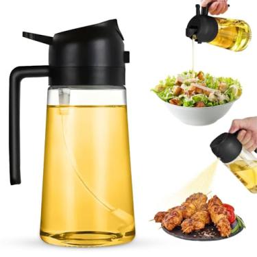 Imagem de Garrafa dispensadora de azeite de oliva 2 em 1, spray e despeje, gadget de cozinha multiuso, grau alimentício, molho para salada, fritadeira a ar, saudável, churrasco, churrasco (preto)