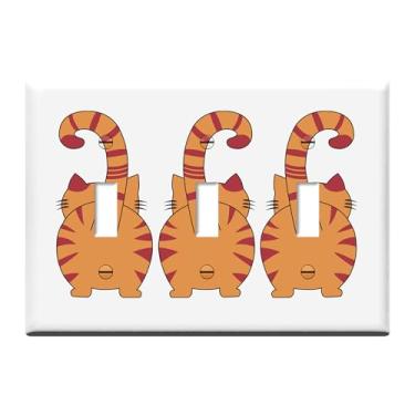 Imagem de Placa decorativa para interruptor de luz de gato engraçada, placas de parede triplas, 3 gangs, para banheiro, quarto, cozinha, decoração de casa, capas de tomada