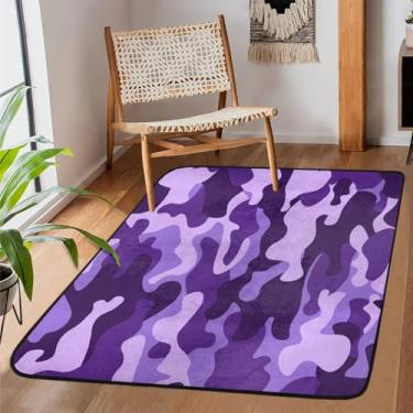 Imagem de Tapete de área para sala de estar, lavável à máquina, camuflagem, roxo, exército, antiderrapante, tapete macio, para sala de estar, quarto, sala de jantar, berçário, cozinha, decoração de casa