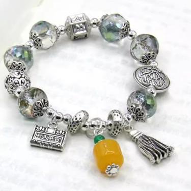 Imagem de Pulseira feminina de chacra curativo, pingente étnico vintage para boa sorte, fortuna, flor de pêssego amor e proteção, Adjustable, Metal, Sem Pedra Preciosa