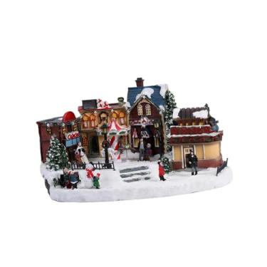 Imagem de UGPLM Enfeite de casa de vila de Natal, centro de mesa decorativo, estatueta colecionável de resina com música e luz para casa, Natal