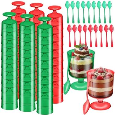 Imagem de Kritkin Conjunto de 200 peças de copos de sobremesa de plástico com colheres pequenas taças redondas descartáveis parfait para Halloween, outono, dia de Ação de Graças, casamento, pudim, mousse