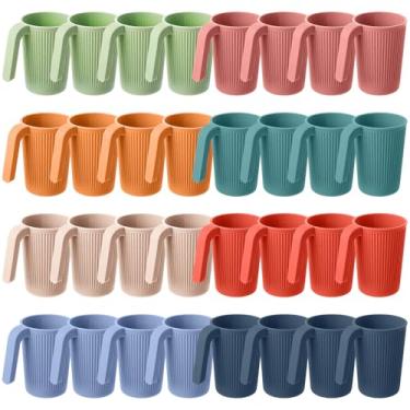 Imagem de Dandat 32 peças de copo de palha de trigo com alça caneca de palha de trigo colorida copos de café de plástico empilháveis 350 ml inquebrável reutilizável caneca de café de plástico lavável na