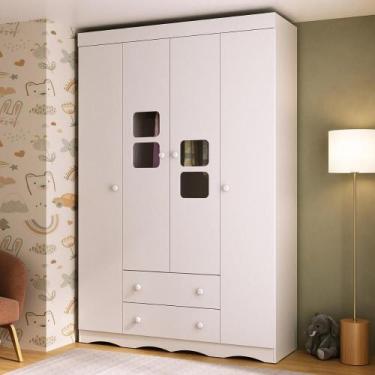 Imagem de Guarda-roupa Infantil 122cm com Vidro 4 Portas e 2 Gavetas Serena Mult