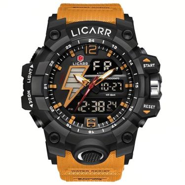 Imagem de Relógio Esportivo Exibição Dupla Masculino 5atm à Prova De água Quartzo Estilo Militar Laranja