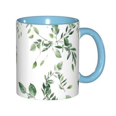 Imagem de Zeraoke Canecas de café criativas com estampa de folhas de eucalipto, personalizadas, presente para família, tamanho de 325 ml, unissex