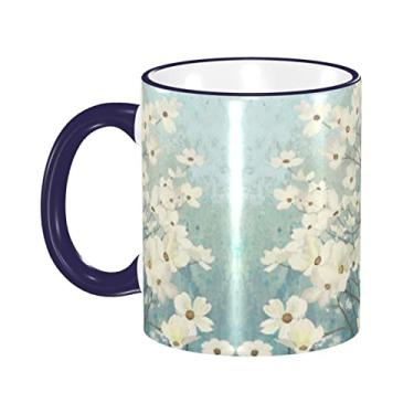 Imagem de Ourdovi Caneca de café expresso de cerâmica Spring Dogwood Blossoms, caneca de cerâmica revestida DIY, para café, sopa, chá, leite, latte, cacau quente, colorido divertido 350 ml