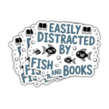 Imagem de Adesivos de vinil com 3 peças facilmente distraídos por peixes e livros, adesivos engraçados de vinil aquarista para laptop, garrafa de água, caderno, scrapbook, para-choque de carro, presente para