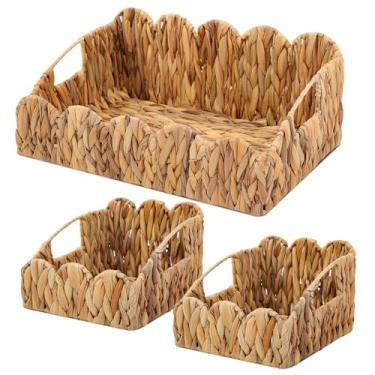 Imagem de LemonRoad Pacote com 3 cestas de armazenamento de vime recortadas com alças, cesta de vime decorativa, recipiente de armazenamento para despensa, prateleiras, quarto, banheiro