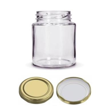 Imagem de Kit 3 unidades - Pote de vidro Redondo Belém 240ml - Tampas Douradas