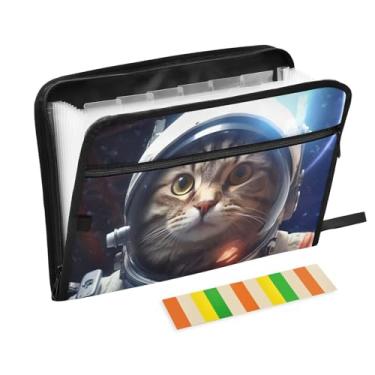 Imagem de Wassud Astronaut Cat (2) Organizador de arquivos sanfonado com 13 bolsos, pastas expansíveis com abas e adesivos, organizador de pastas de documentos de recibo de papel tamanho carta A4 para viagens