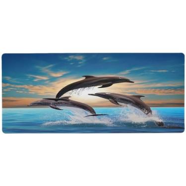 Imagem de Wassud Mouse pad de golfinhos saltadores com base de borracha antiderrapante, mouse pad longo com borda costurada, impermeável grande mesa pad para escritório, casa, 89,9 cm x 39,9 cm