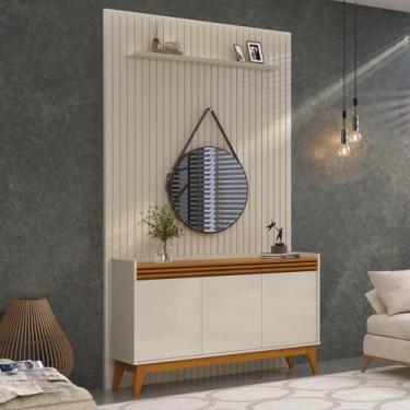 Imagem de Painel Ripado 139cm com Buffet Ripado 3 Portas 136cm - Via Nossa, Off 