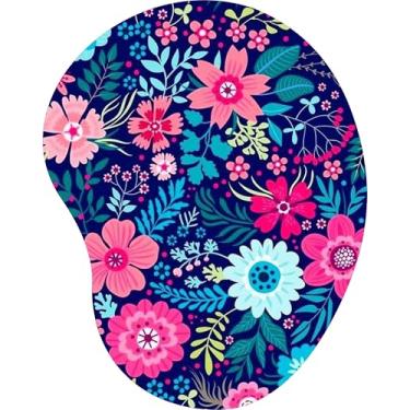 Imagem de Mouse Pad Ergonômico Gota Floral Rosa e Turquesa Fundo Marinho