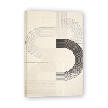 Imagem de Tela abstrata minimalista da Solitary Point: Paleta neutra de formas geométricas para decoração de quarto minimalista emoldurada 15,78 x 59,9 cm