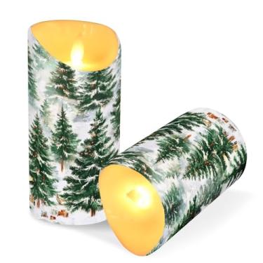 Imagem de Blueangle Pacote com 2 velas de Natal Floresta de Inverno Sem Chama com Controle Remoto e Temporizador, Velas de Pilar Cintilantes de LED (7,6 cm x 9,9 cm) para Casa, Casamento, Decoração de Campismo